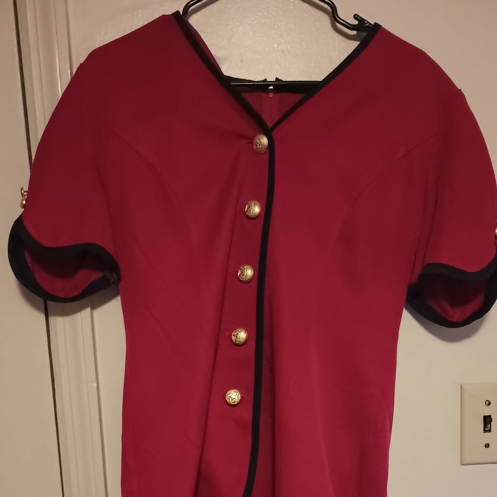 Danny & Nicole Vintage Women's Red Dress Gold Buttons Zip up Back Size 10Petite